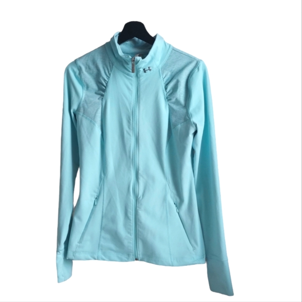 Under Amour Jacket Womens Medium Blue Green Full Zip Long Sleeve Outdoors
